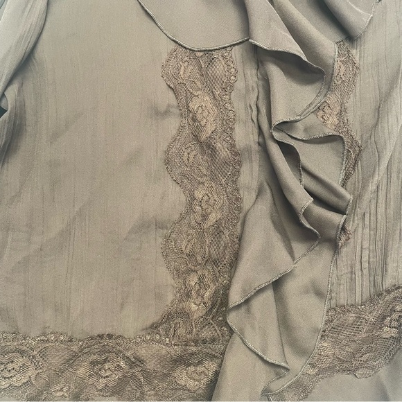 Chadwick’s women’s brown chiffon ruffle lace blouse boho witchy size 12 - Picture 6 of 8